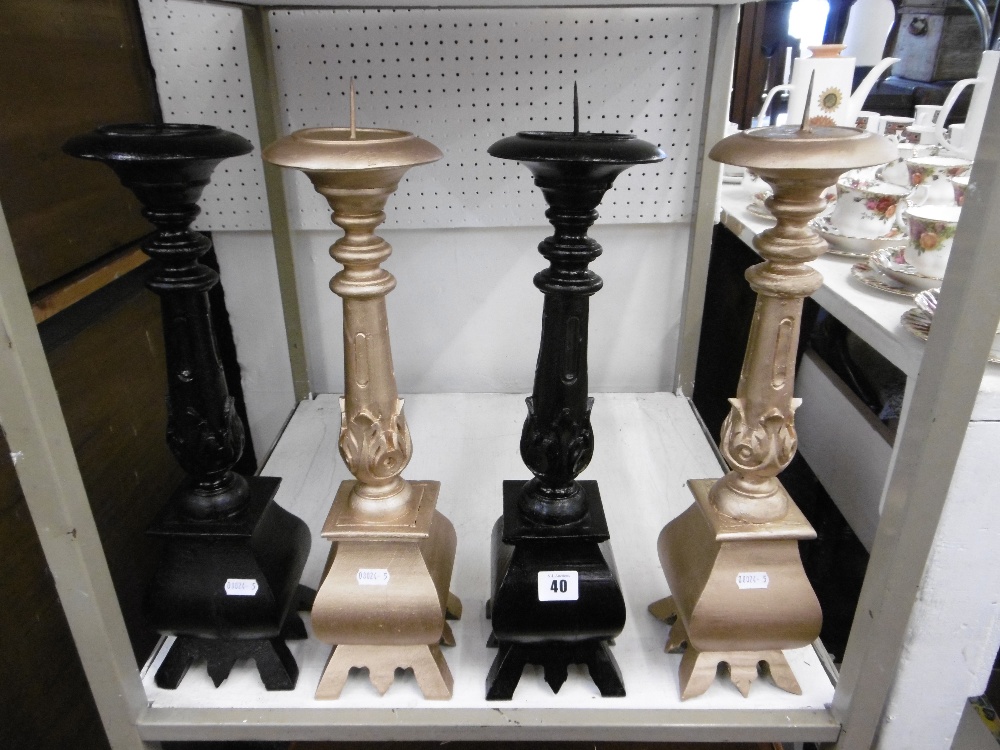 TWO PAIR OF WOOD PRICKET CANDLESTICKS