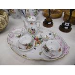 A FIVE PIECE HEREND TWO PLACE SETTING COFFEE SET AND TRAY