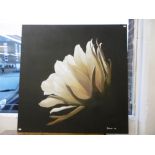 A SIGNED OIL ON CANVAS LOTUS FLOWER