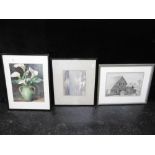 THREE FRAMED WATERCOLOURS INCLUDING SEASCAPE,