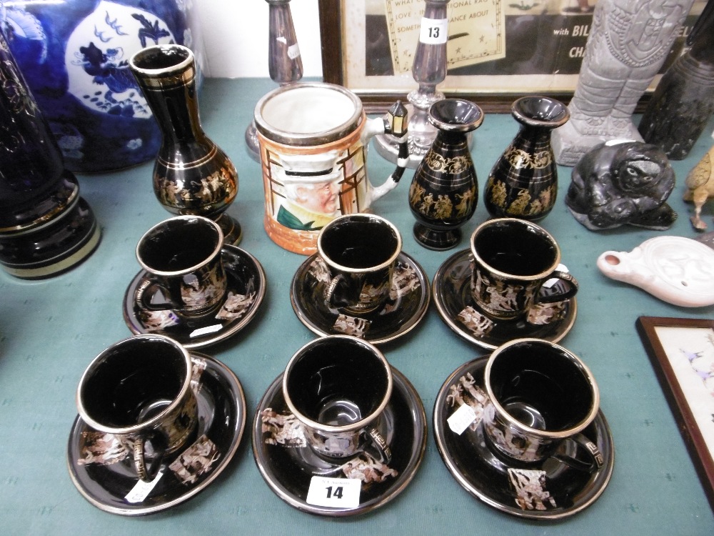 A GREEK STYLE TEA SET AND CHARACTER JUG