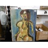 AN UNFRAMED OIL ON BOARD NUDE ABSTRACT SIGNED R SHEPHERD