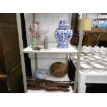 A MIXED ASSORTMENT OF ITEMS INCLUDING FIGURES VASES AND VIOLIN BOWS