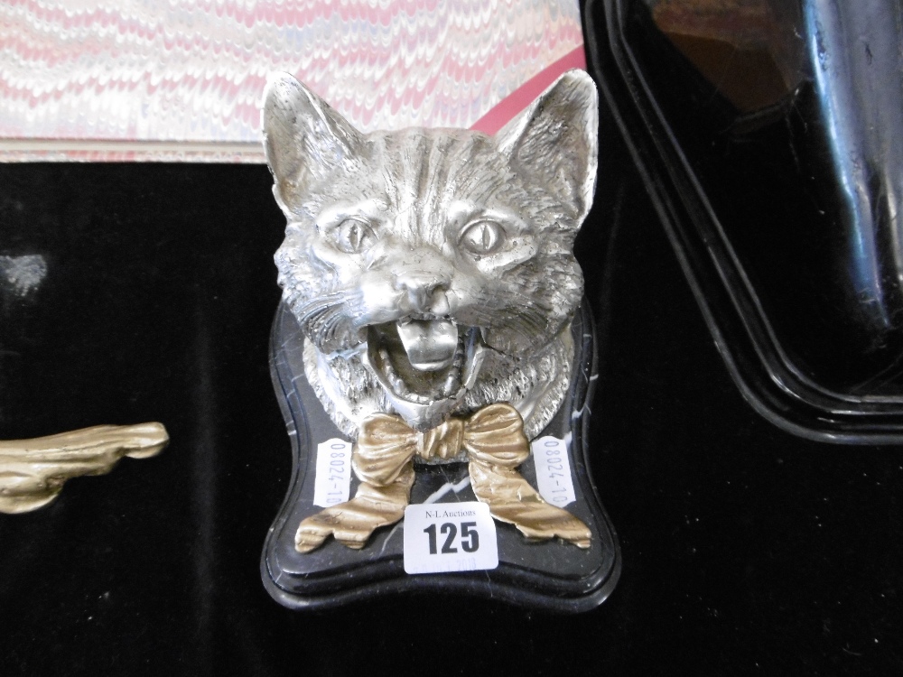 BRONZE CAT HEAD INKWELL