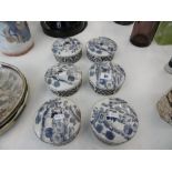 SIX BLUE AND WHITE CIRCULAR TRINKET BOXES
