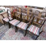 A SET OF FOUR REGENCY STYLE MAHOGANY BRASS INLAID DINING CHAIRS AND TWO CARVERS