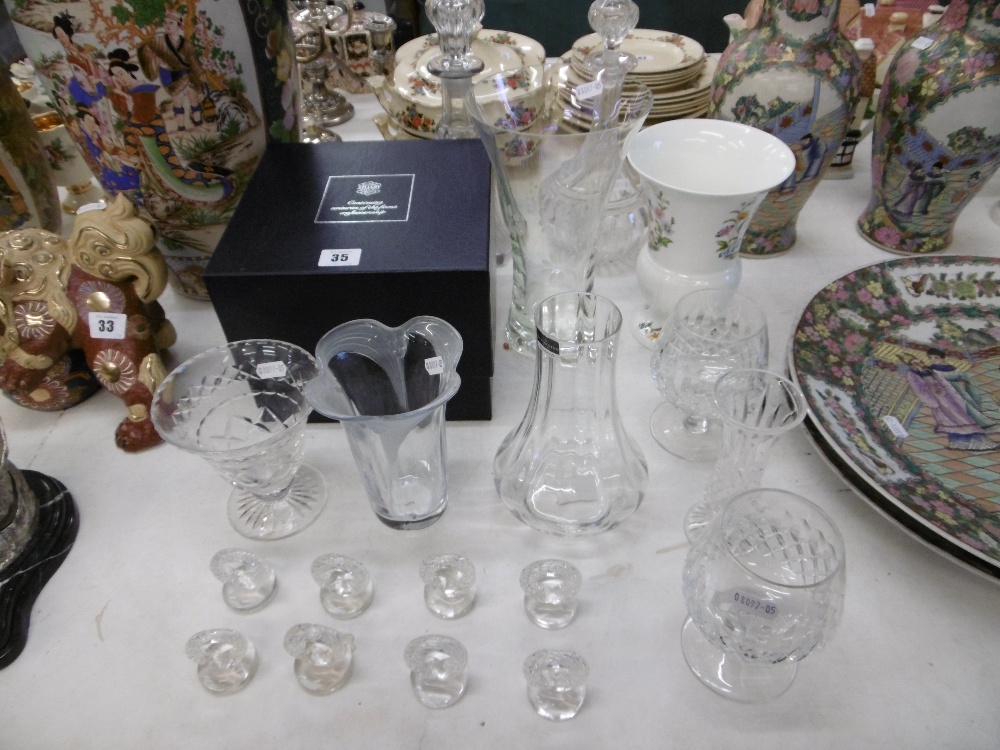 A COLLECTION OF GLASS INCLUDING STUART AND AN AYNSLEY VASE