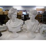 A PAIR OF NEOCLASSICAL MARBLED BUSTS OF DIANA AND APOLLO