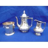 A SMALL ART DECO SILVER PLATED ICE BUCKET AND A WMF COFFEE POT AND MILK JUG