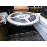 A WROUGHT IRON MOSAIC TOP TABLE