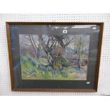 A FRAMED PASTEL FOREST/WOODLAND SCENE SIGNED