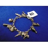 A METAL BRACELET WITH ELEVEN 9CT CHARMS