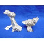 TWO BRONZE SILVERED BIRDS