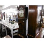 A 19TH CENTURY REGENCY PERIOD FLAME MAHOGANY CASED LONG CASE CLOCK,