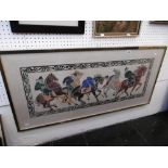 A LARGE JAPANESE PICTURE OF A SAMURAI ON HORSEBACK (WOODBLOCK)
