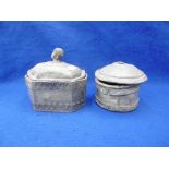 PAIR OF OLD LEAD LIGHT POTS WITH LIDS, DATED 1779,