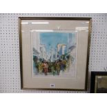 FRAMED WATERCOLOUR, MORROCAN MARKET SCENE, SIGNED,