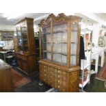 18TH CENTURY MARQUERTRY INLAID DISPLAY CABINET ON BASE WITH FOUR DRAWERS,