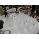 ROYAL DOULTON SET OF 14 GLASSES AND A CRYSTAL DECANTER