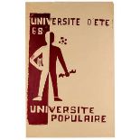 APO - - Université d'été 68. Université Populaire. Linolschnitt. Frankreich, 1968. 100 x 65 cm.