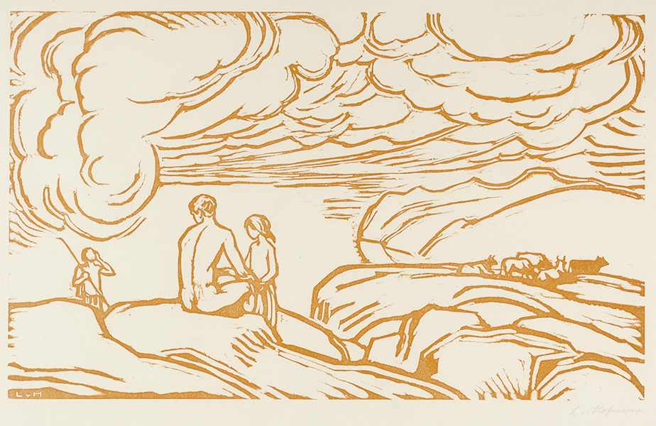 Hofmann, Ludwig von. Zwei Reiter in einer Landschaft. Holzschnitt auf Papier. Rechts unten - Image 2 of 2