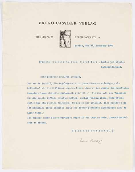 Cassirer, Bruno. Vierzehn Briefe des Verlegers und des Verlages an Margarethe Beutler-(Freksa). - Image 2 of 3