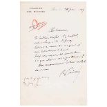 Poincaré, Raymond. Eigenhändiger signierter Brief. Französische Handschrift auf Briefpapier der