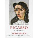 Picasso, Pablo. Tête de femme. Farboffset-Plakat für die Ausstellung "Picasso. 90 Gravure". Im Druck