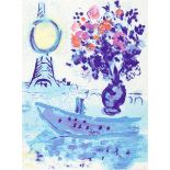 Chagall, Marc. Bateau mouche au bouquet et à la Tour Eiffel. Blatt aus der Folge "Regards sur