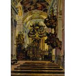 Hermanns, Heinrich. Interieur der Abteikirche Amorbach im Odenwald. Öl auf Karton. Rechts unten