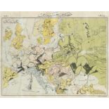 Weltkrieg 1914-1918 - - Karikaturistische Karte von Europa 1914. Farblithographie. Legenden in