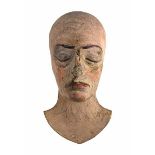 Medizin - - Totenmaske einer Unbekannten. 19. Jhdt., Holz, Gips und Pappmaché bemalt,