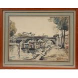 AQUARELLE "QUAI DE SEINE" DE ROGER BERTIN (1915-2003) Crayon et aquarelle sur papier, [...]