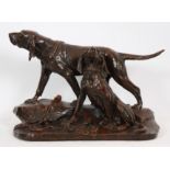 BRONZE "DEUX CHIENS DE CHASSE" DE LEON BUREAU (1866-1906) Bronze patiné [...]