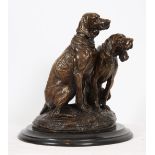 BRONZE "DEUX CHIENS DE MEUTE ASSIS" DE EMMANUEL FREMIET (1824-1910) Bronze à patine [...]