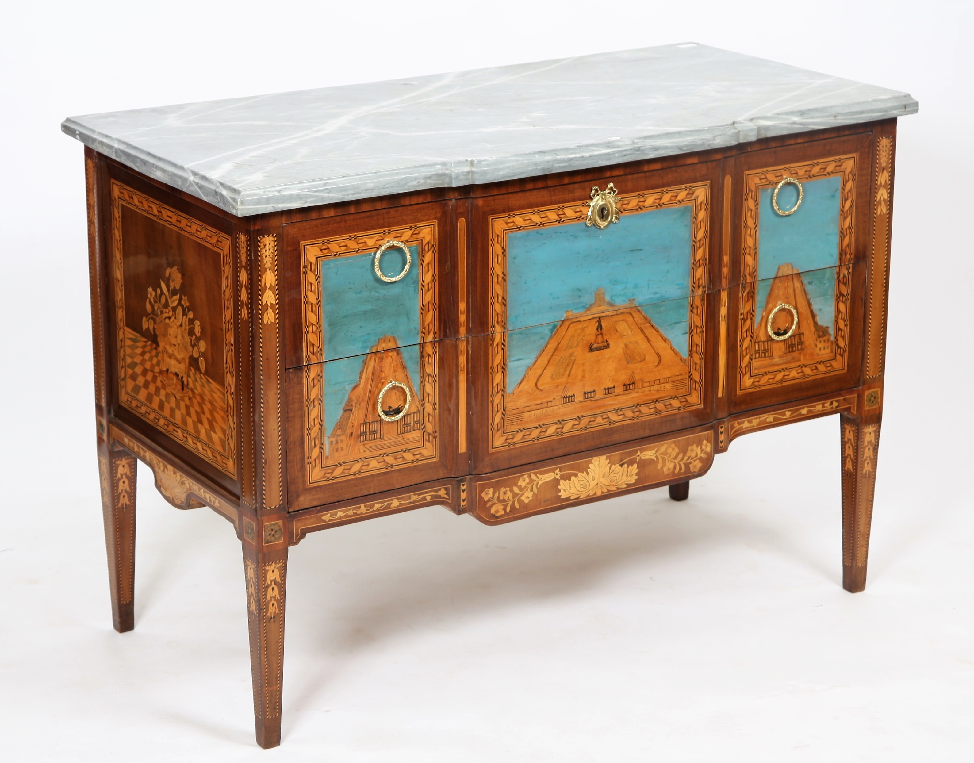 TRES JOLIE ET RARE COMMODE LOUIS XVI SUISSE ITALIENNE Dite "sauteuse", à ressaut [...] - Image 2 of 8