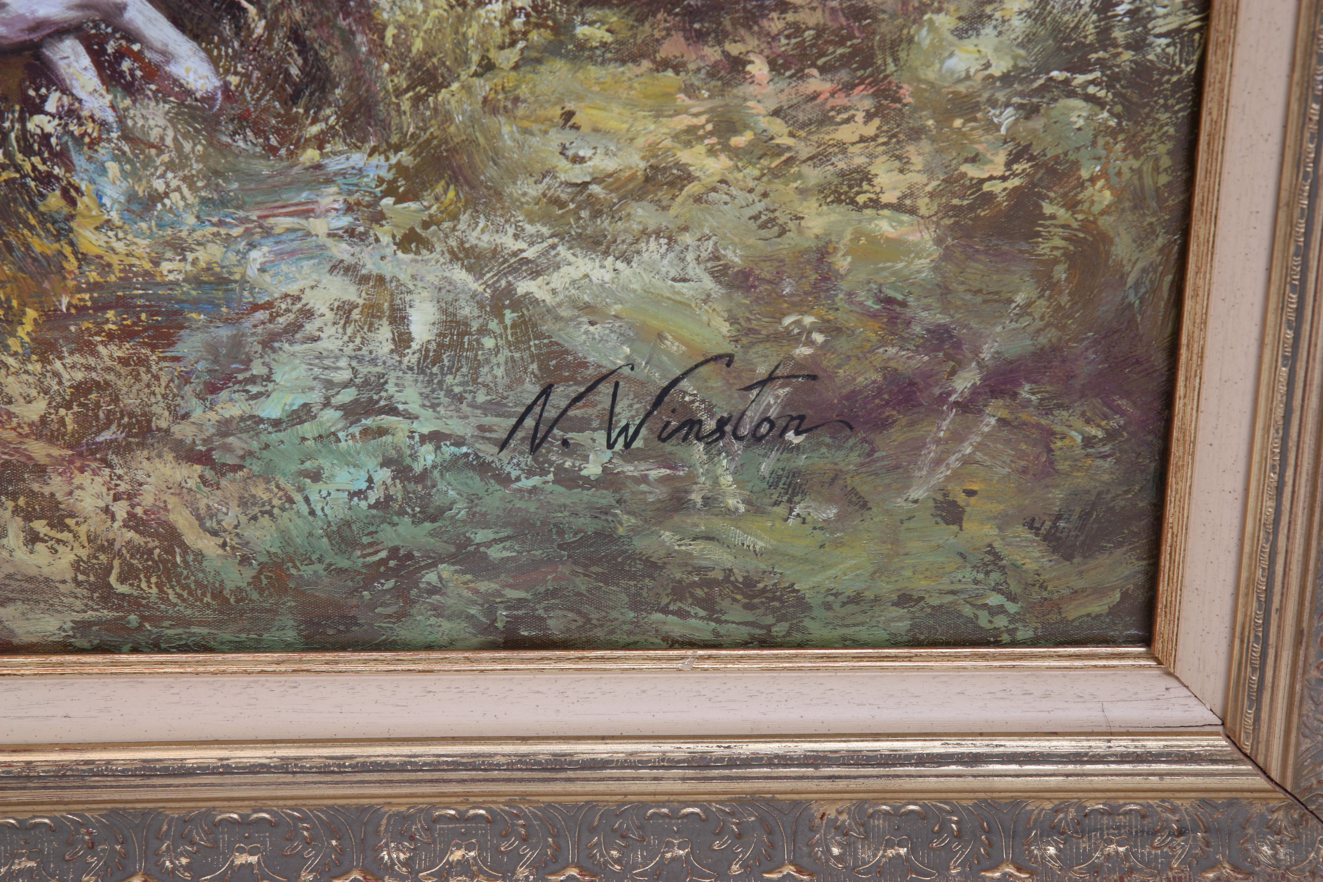 IMPORTANT TABLEAU "SCENE DE CHASSE A COURRE" XIXè Huie sur toile signée "N.Wiston" [...] - Image 7 of 10