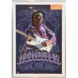 AFFICHE "HENDRIX 1969" Encadrée sous verre, avec un billet de concert "WOODSTOCK [...]