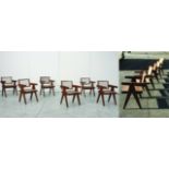 Pierre JEANNERET (1896-1967) Ensemble de six "office cane elegant chairs". En teck, [...]