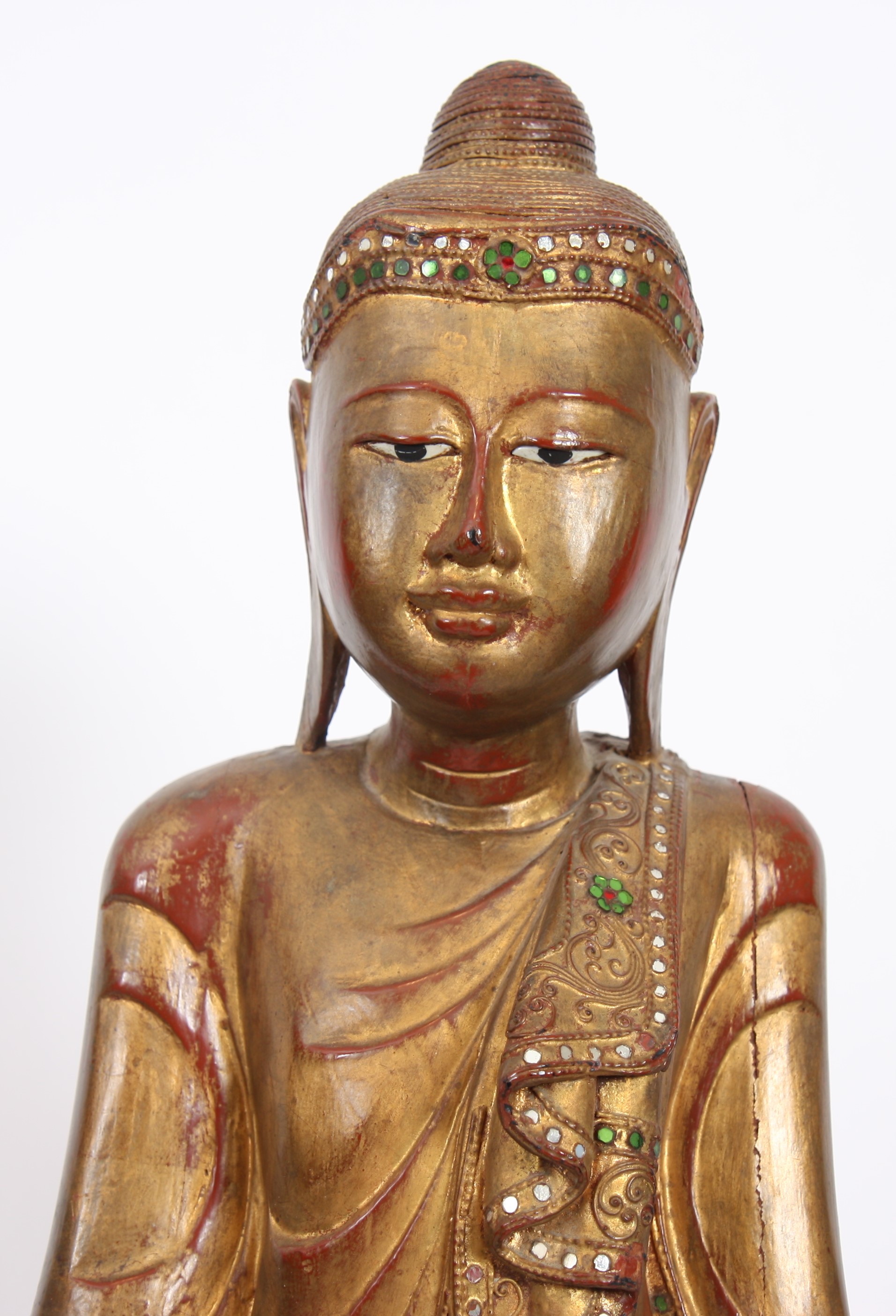 BOUDDHA DEBOUT" BIRMANIE Buddha debout vétu de sa robe monastique déployée . Bois [...] - Image 4 of 6