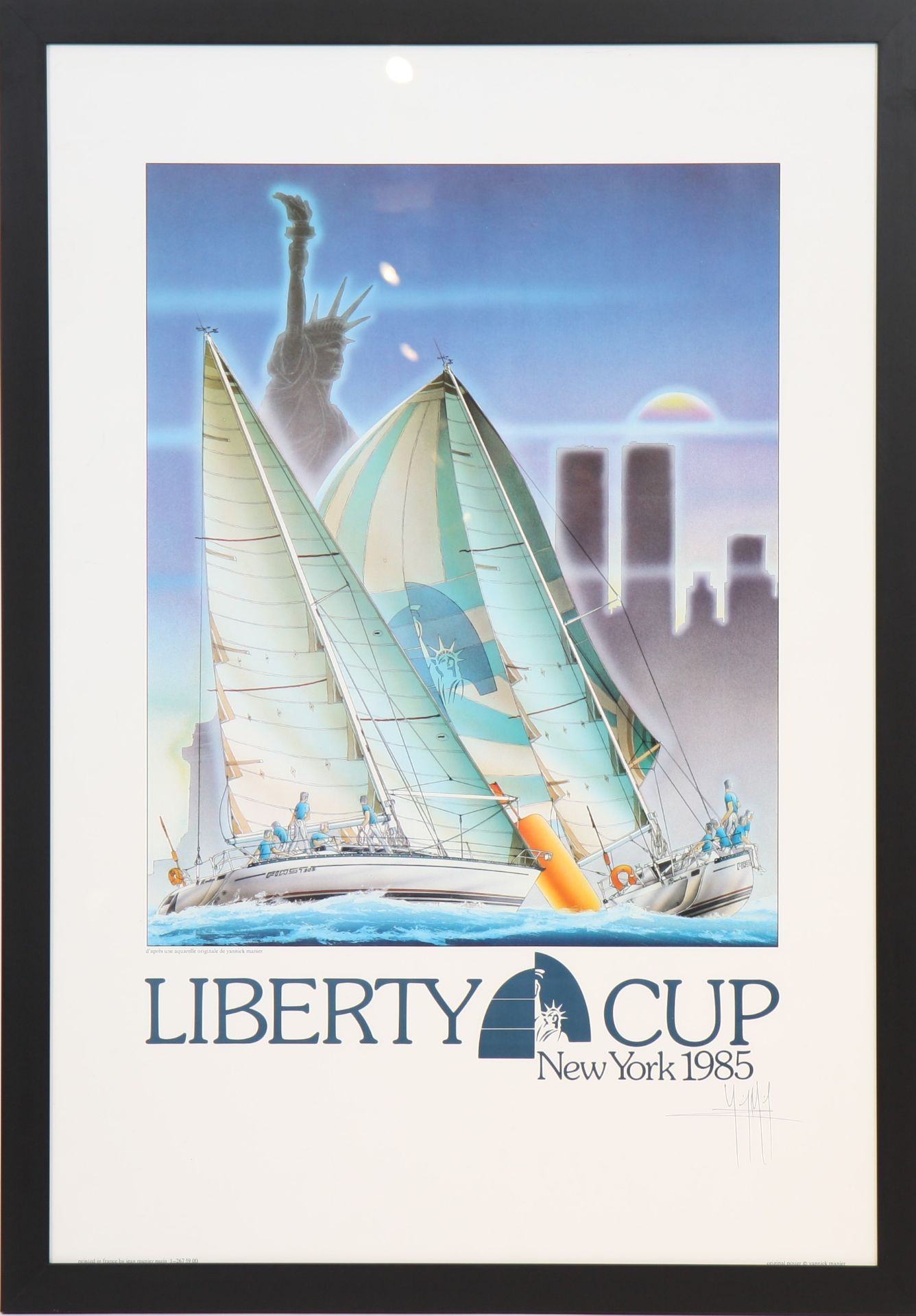 AFFICHE DE YANNICK MANIER "LIBERTY-CUP NEW-YORK 1985" Signée, encadrée sous [...] - Bild 2 aus 2