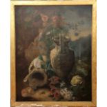 IMPORTANT TABLEAU "COMPOSITION AUX VASES ET AUX FLEURS" XIXè Huile sur toile, [...]