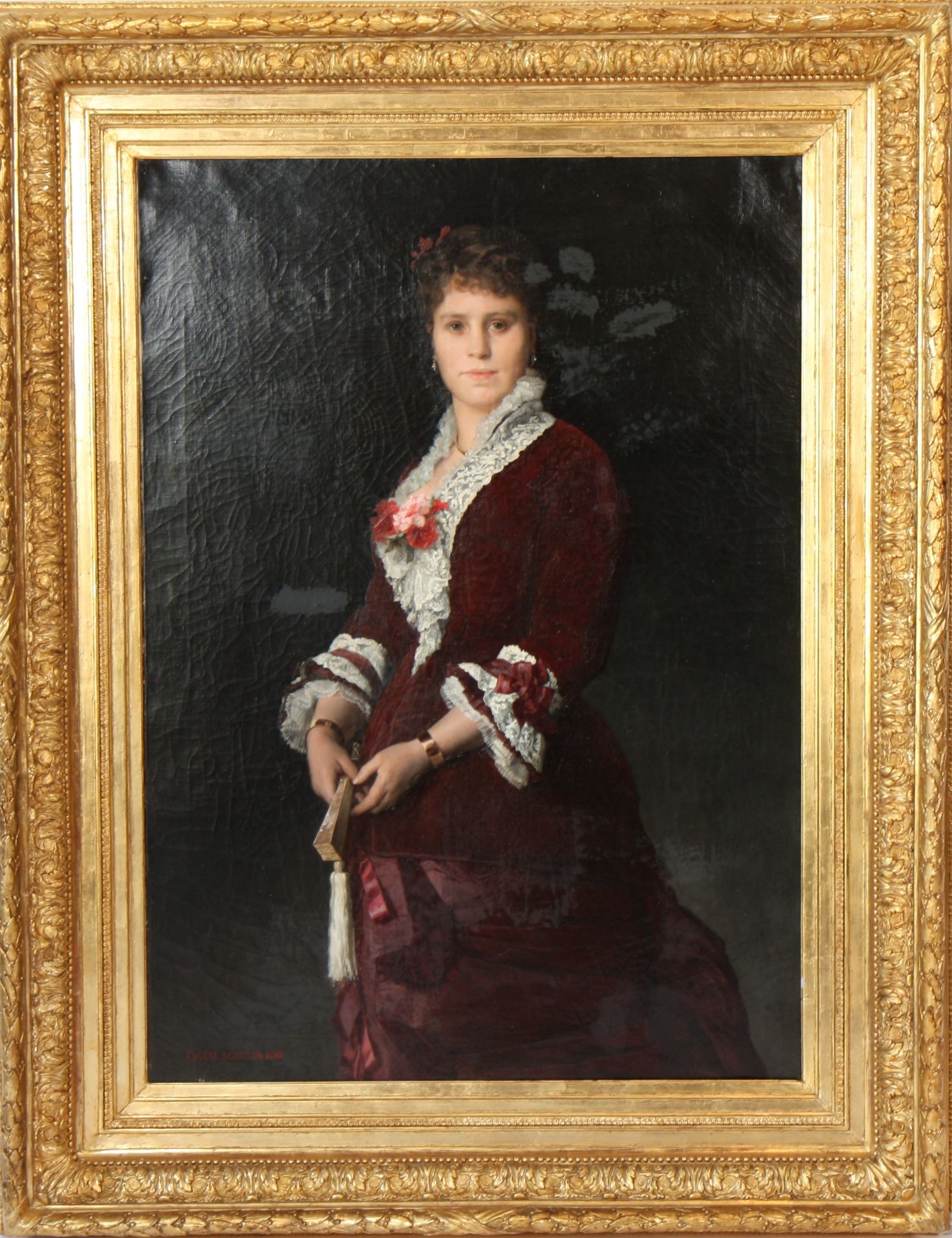 IMPORTANT TABLEAU "PORTRAIT DE FEMME DE QUALITE" XIXè Grande huile sur toile [...]