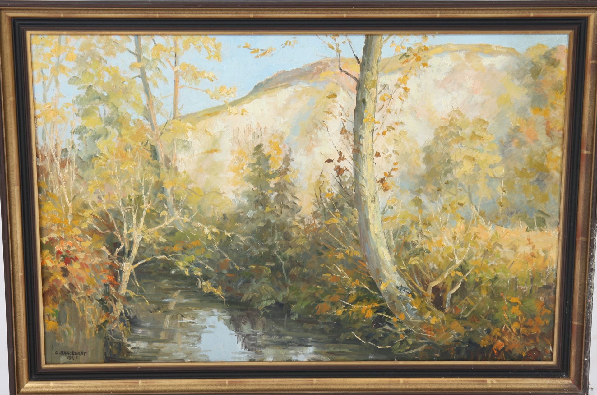 TABLEAU "RUISSEAU " 1942 Huile sur toile représentant un bord de rivière [...]