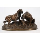 BRONZE "DEUX CHIENS DE CHASSE" DE MENE (1810-1879) Bronze à patine mordorée, sur [...]