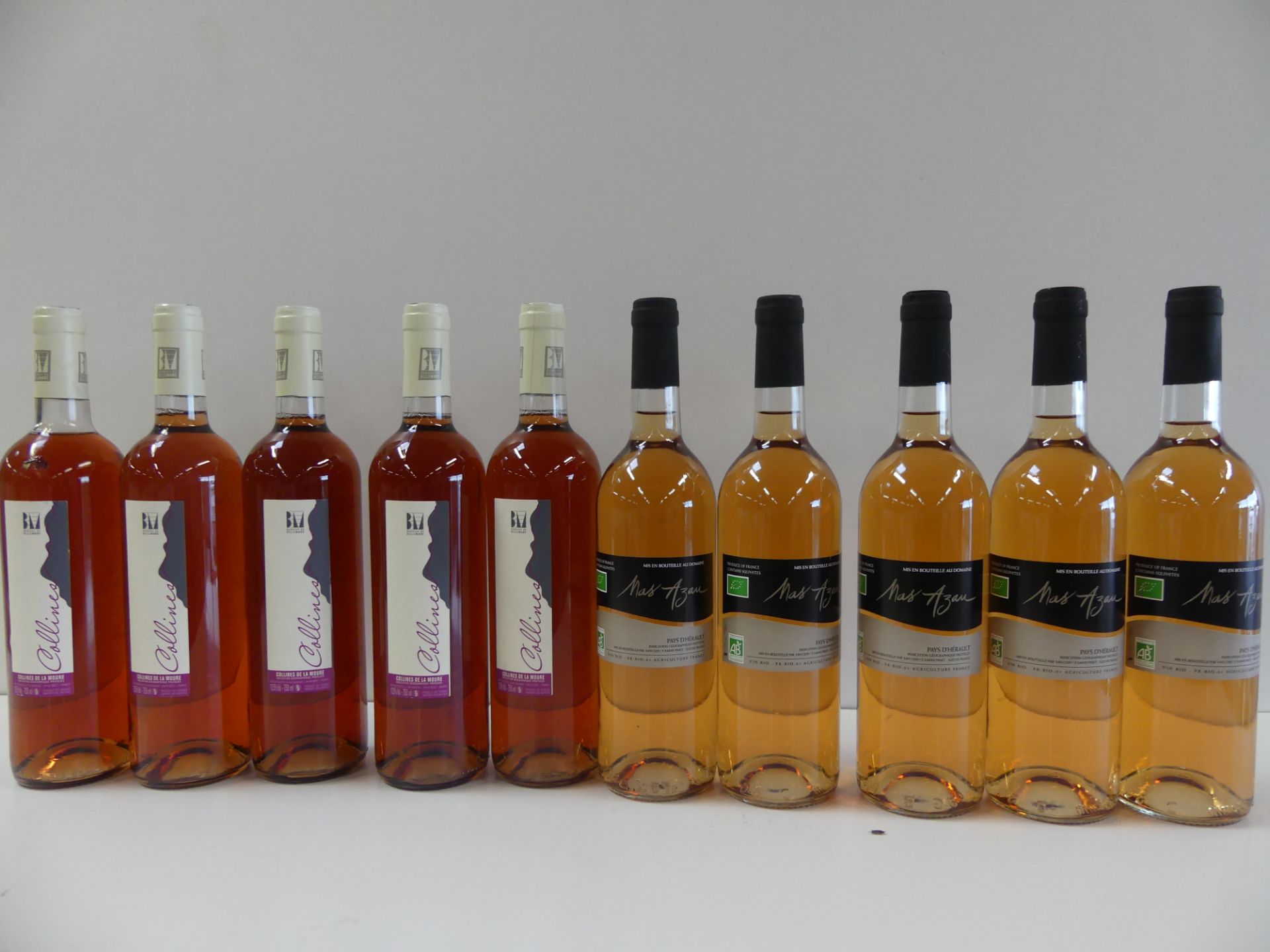 10 BTLES : 5 Collines de la Moure Domaine de Bellemare sans Mill. ; 5 Mas Azan Rosé [...]