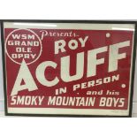 ROY ACUFF HAND PAINTED POSTER - A fantastic hand painted framed poster for country music star Roy