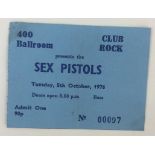 SEX PISTOLS 400 BALLROOM TICKET - An original 9 x 6.