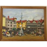 WARRINGTON TOWN WATERCOLOUR - A framed watercolour painting depicting Warrington town centre