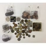 BRITISH COINAGE - tin filled with bags of assorted British coins from half penny to Crown covering